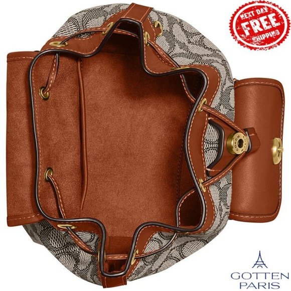COACH Riya Signature Textile Jacquard Small Backpack Cocoa Burnished Amber Women - Picture 3 of 4